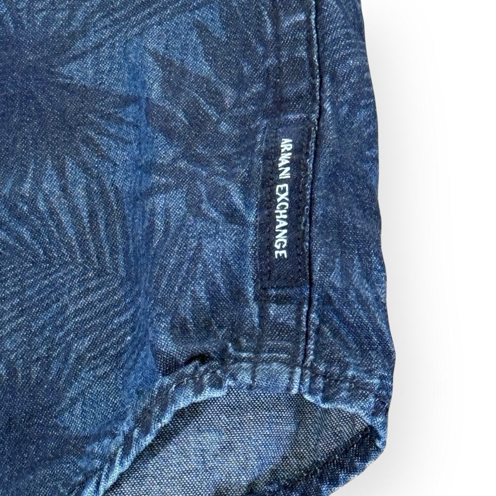 Armani Exchange AX Mens Denim Shirt Mens L Palm Leaf Print Long Sleeve Button Up - Picture 7 of 10